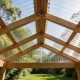 Clear polycarbonate roofing sheets over a timber pergola frame in a suburban Australian backyard, daylight showing through the sheets